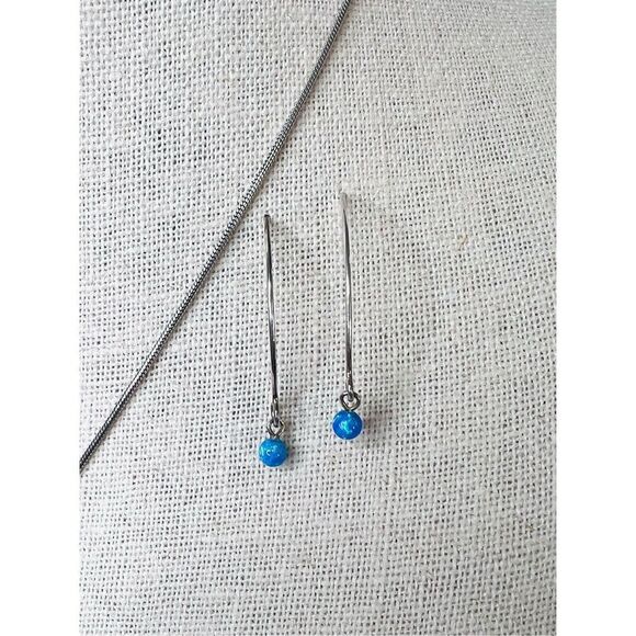 Silver 925 Simulated Fire Opal Snowflake 20" Necklace + Drop Earring Set Jewelry - Picture 3 of 15